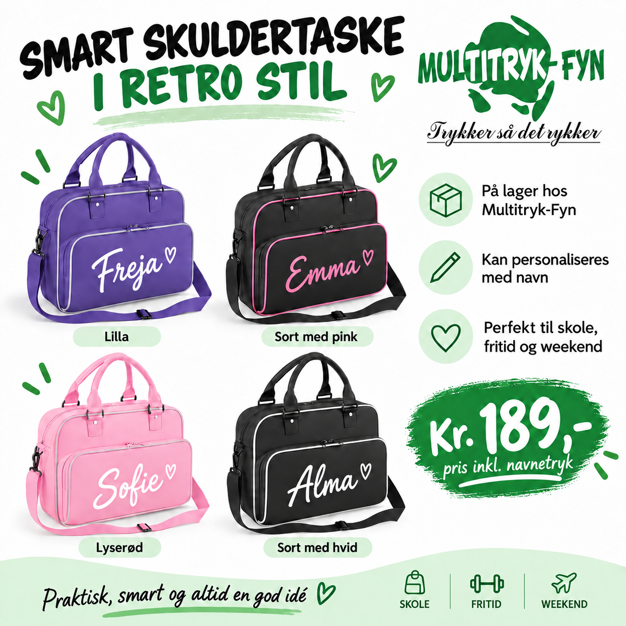 Skuldertaske i retro stil BagBase BG145
